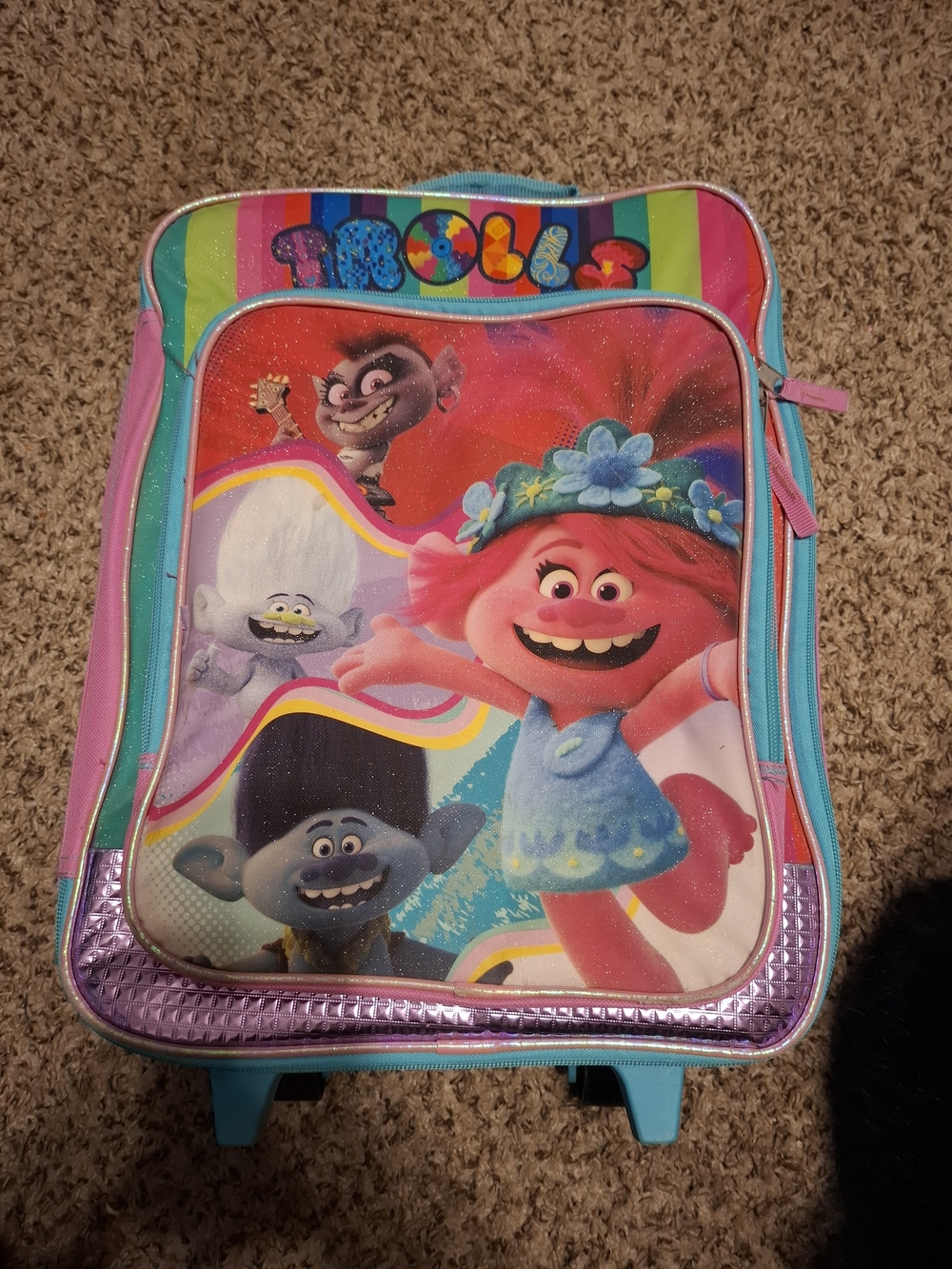 Trolls Rolling Luggage with Pink, Teal & Purple Accents
